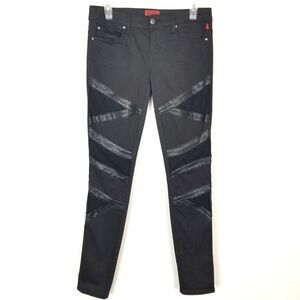 Tripp NYC Daang Goodman Women Skinny Pants Size 26 Black Leather Mesh Detail Y2K